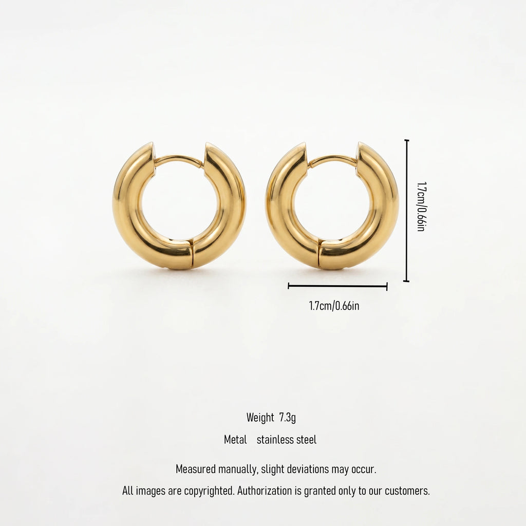 QIAOREN 12502In Stock Tarnish Free Waterproof Chunky Gold Hoops Stainless Steel Puffy Thick Round Earrings Latchback Hoops Women