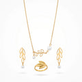 QIAOREN 10674 Elegant Hypoallergenic Gold Plated Stainless Steel Jewelry Set Pendant Necklace Dangle Earrings Ring Daily Wear