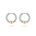 QIAOREN 12756 Hypoallergenic Silver Huggie Hoop Earrings With Gold Heart Charm Stainless Steel Contrast Ear Jewelry