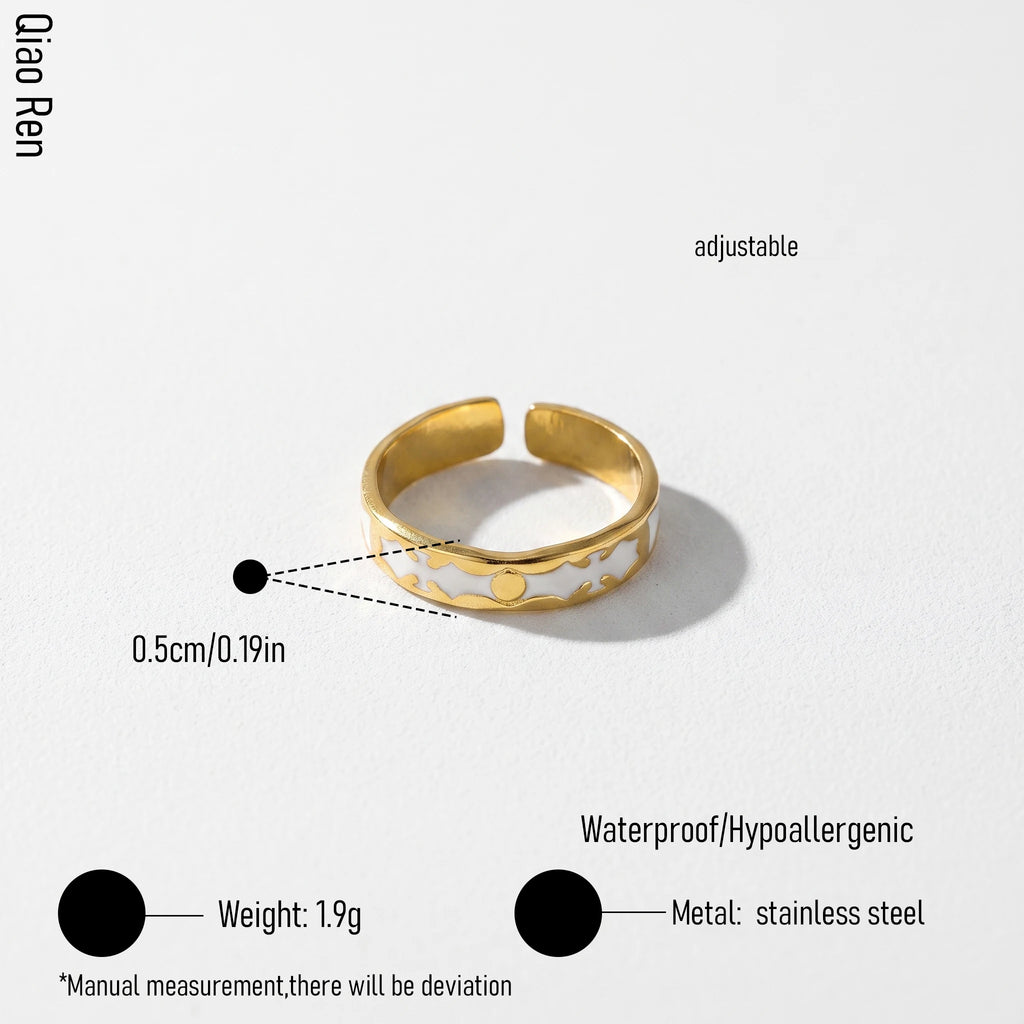 QIAOREN 14190-96 Daisy Pattern Open Ring Set, Multi Style Enamel Adjustable Stackable Ring Jewelry Gift for Daily Fashion