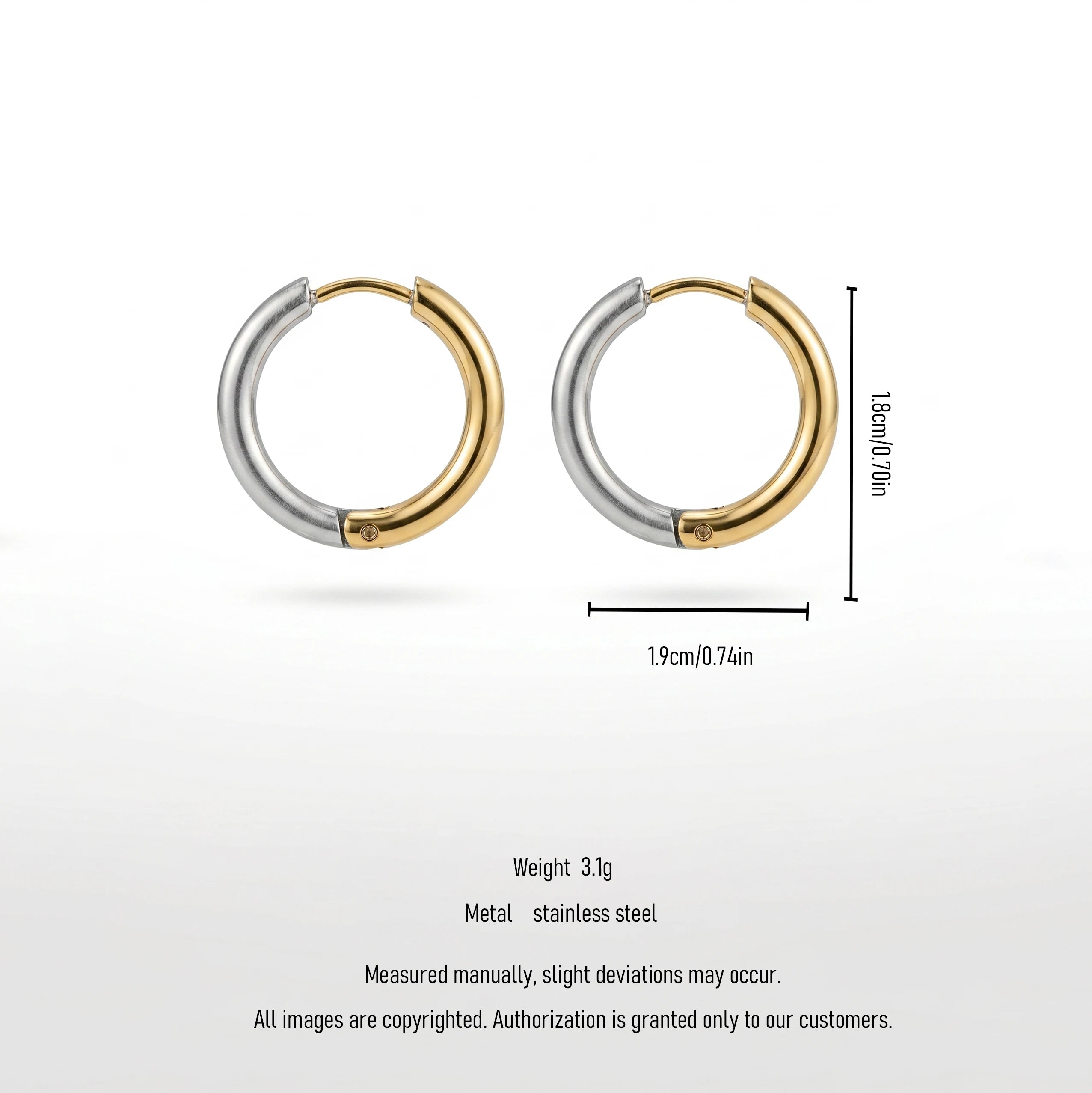 QIAOREN 12757 Trend Two Tone Split Circle Earrings Stainless Steel Silver Gold Chunky Huggie Hoop Stack Accessory