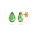 QIAOREN 13669 Solid Teardrop Gloss Green Resin Stud Earrings, Bezel Set Smooth Cabochon Gem Polished Gold Frame Piercing Jewelry