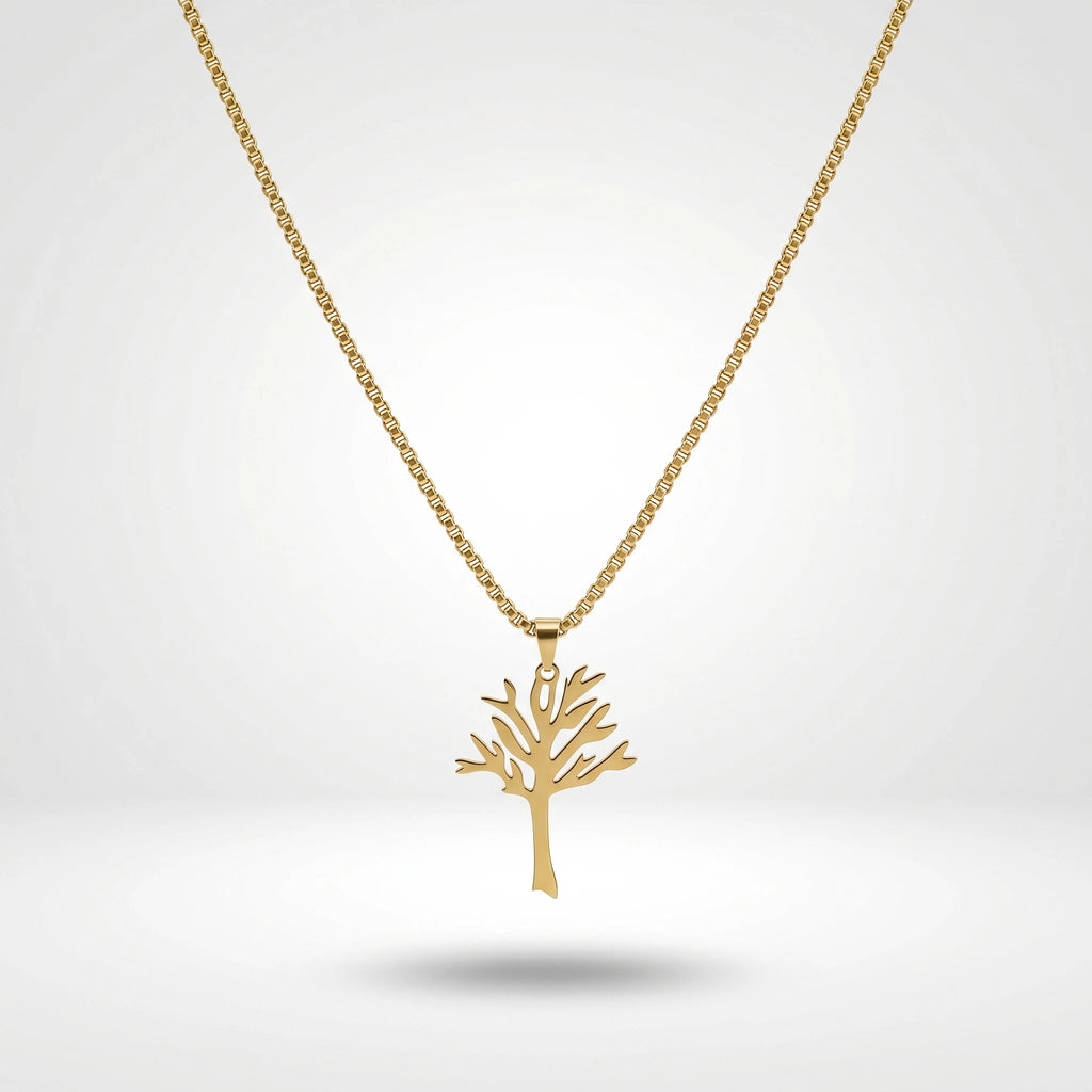 QIAOREN 11320 Trendy Women's Tarnish Resistant Waterproof 18K Gold Plated Stainless Steel Hollow Tree of Life Box Chain Necklace