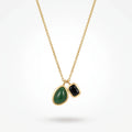 QIAOREN 13505 Two Pendant Emerald Oval Stone & Black Rectangle Crystal Necklace, Dainty Thin Cable Chain Dual Charms Necklace