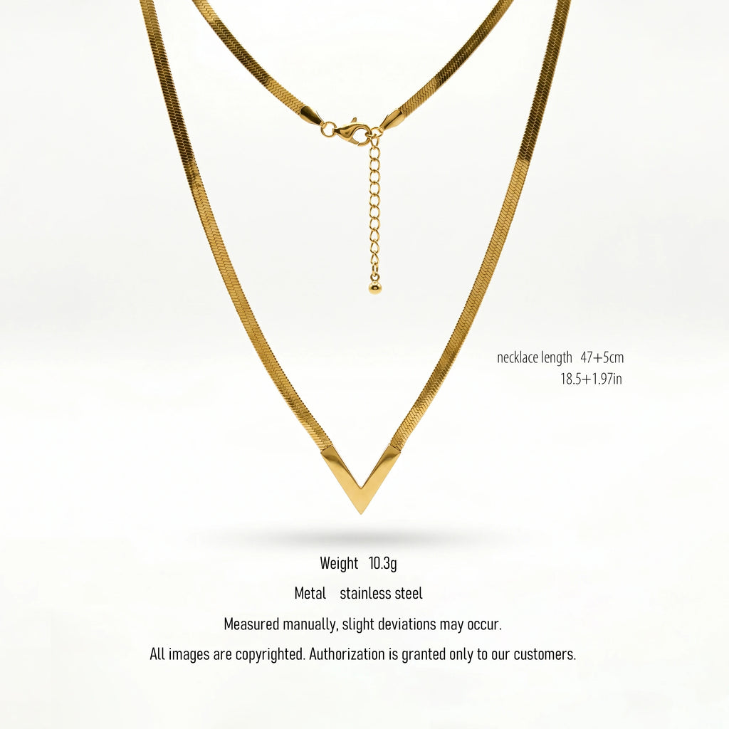 QIAOREN 10586 V Shape Snake Chain Necklace 18K Gold Plated Stainless Steel Waterproof Tarnish Free Jewelry for Women Party