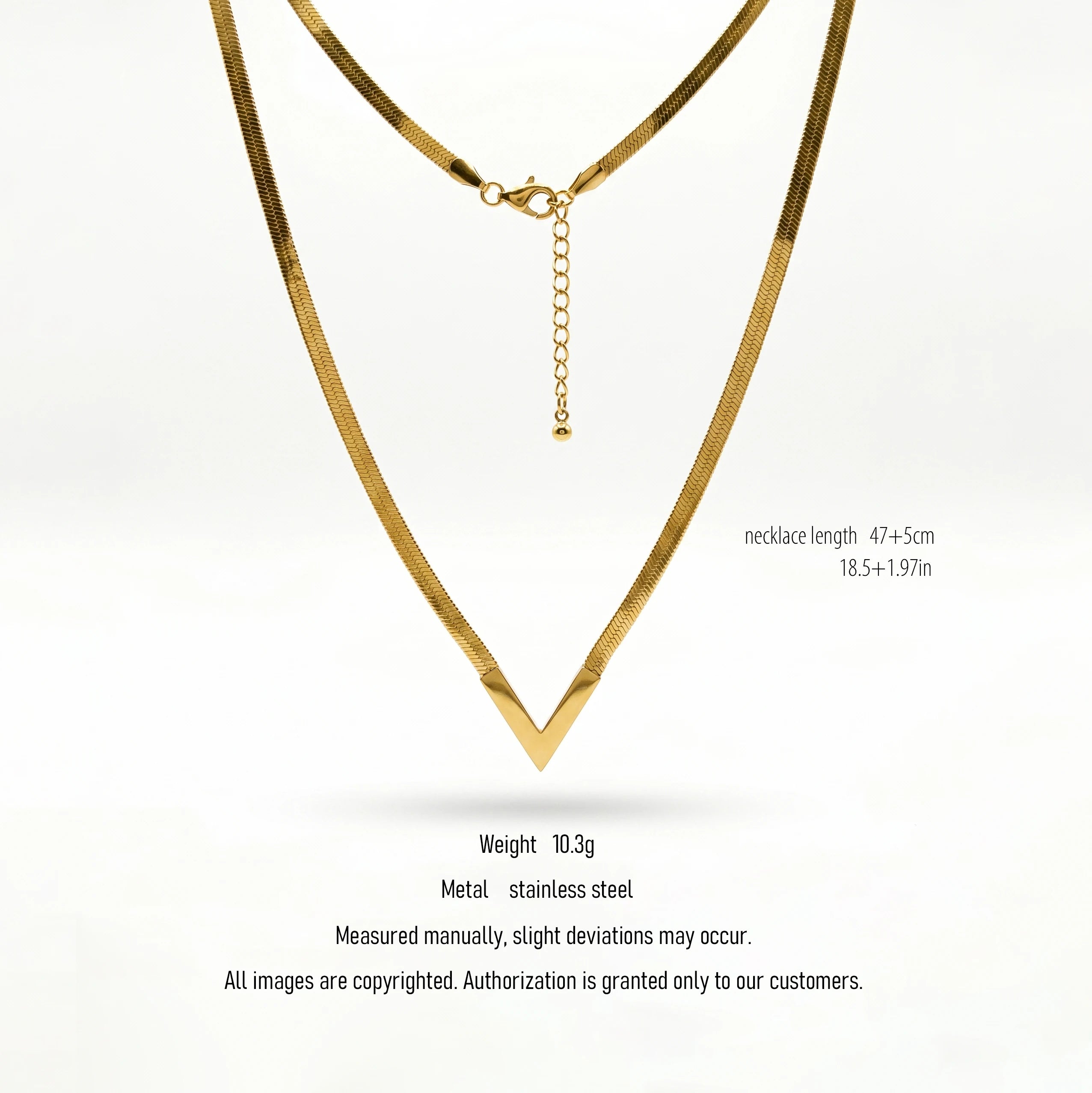 QIAOREN 10586 V Shape Snake Chain Necklace 18K Gold Plated Stainless Steel Waterproof Tarnish Free Jewelry for Women Party