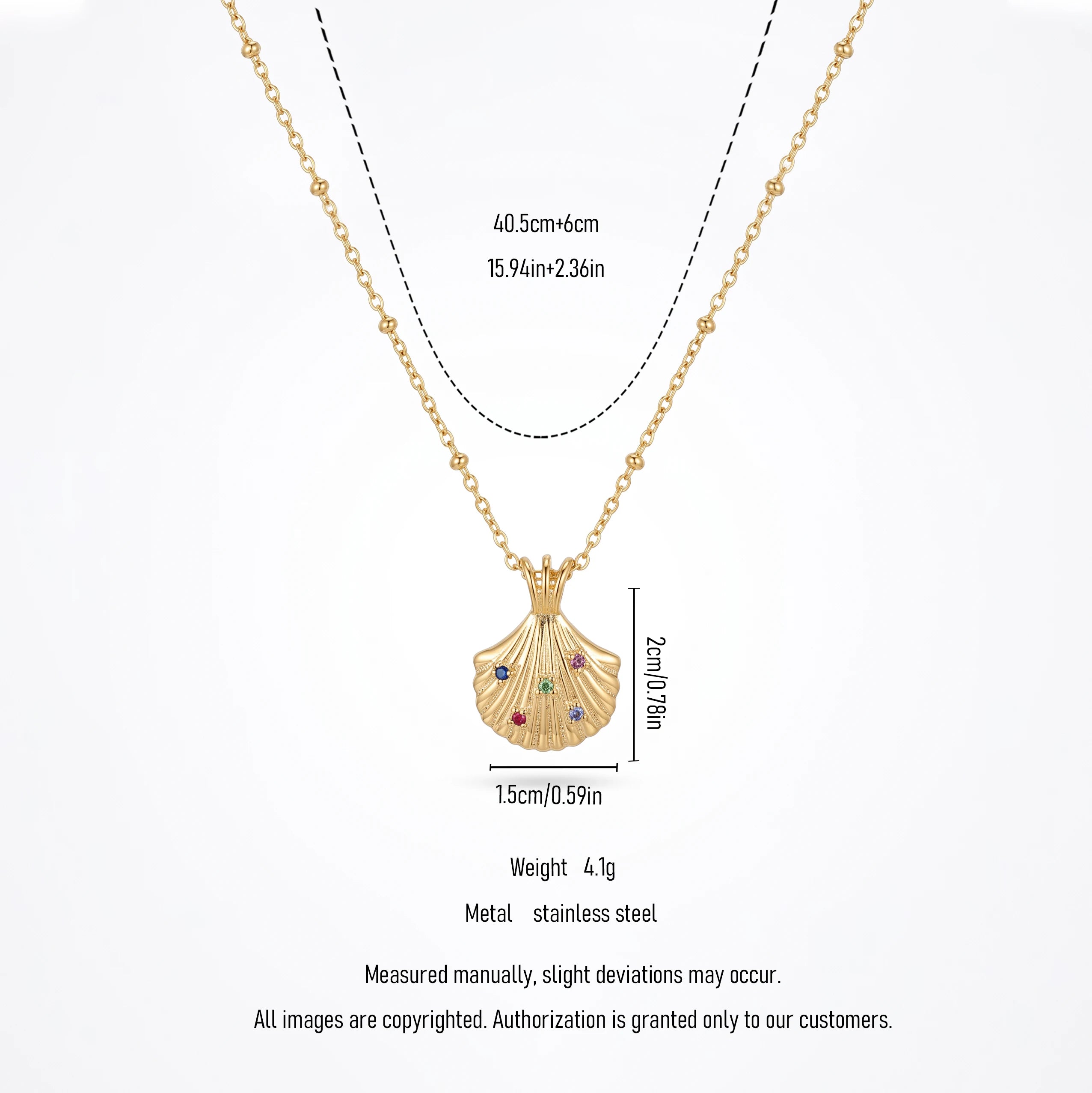 QIAOREN 13550 Stainless Steel Seashell Pendant Necklace Gold Colorful CZ Shell Charm Beach Jewelry Summer Necklace for Women
