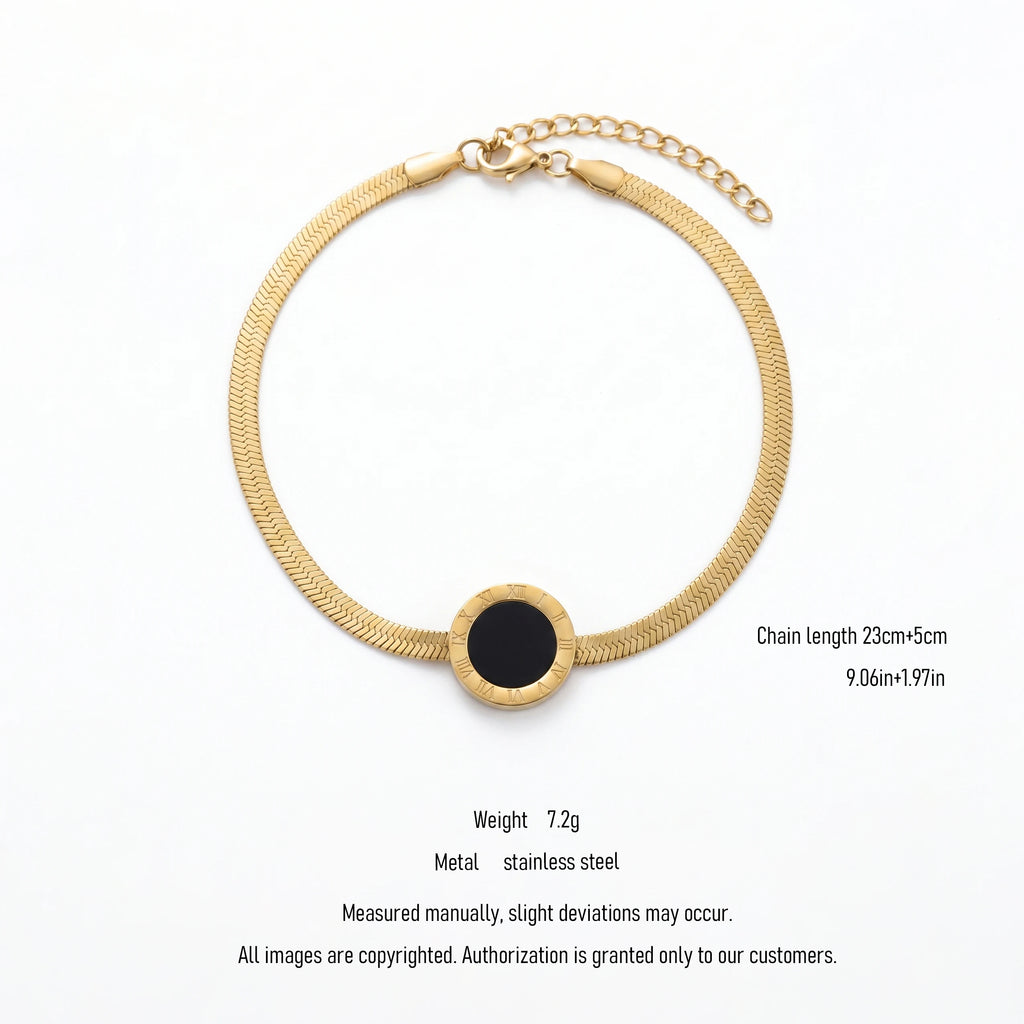 QIAOREN 11045 Luxury Gold Roman Numeral Anklet Stainless Steel Waterproof Snake Chain Beach Jewelry for Women