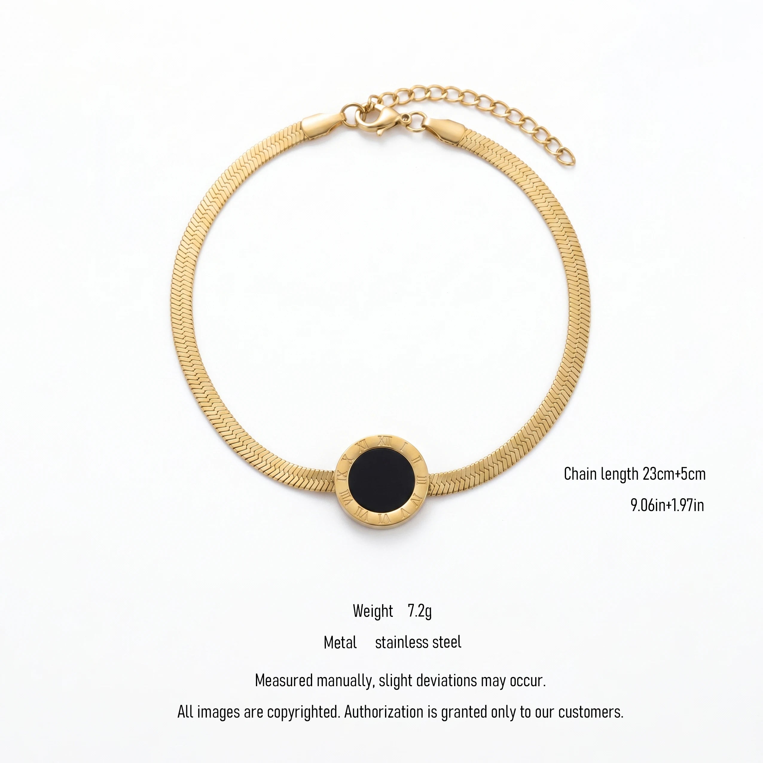 QIAOREN 11045 Luxury Gold Roman Numeral Anklet Stainless Steel Waterproof Snake Chain Beach Jewelry for Women
