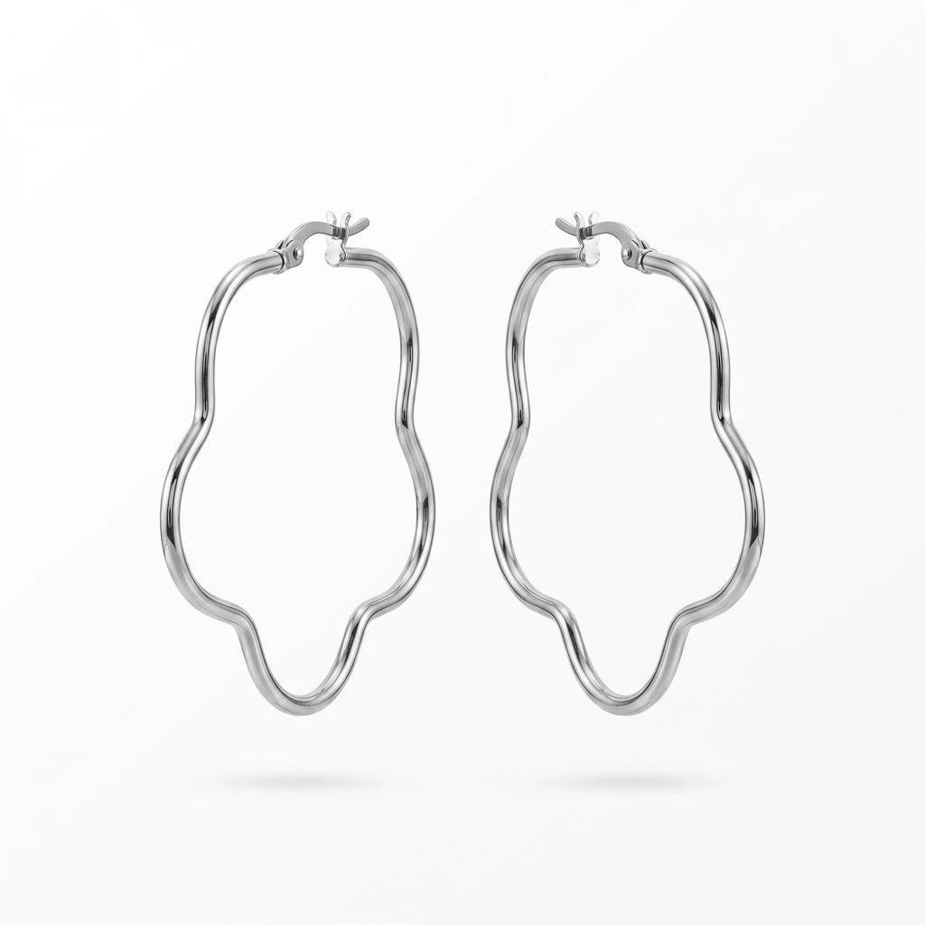 QIAOREN 12317 Waterproof Tarnish Free Squiggle Hoop Earrings Gold Stainless Steel Organic Sinuous Ripple Latchback Hoops US EU