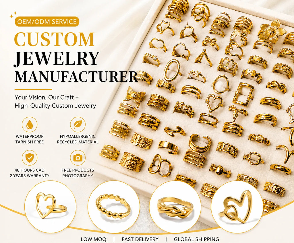 QIAOREN Custom Jewelry Manufacturer Waterproof Tarnish Free Stainless Steel 18k Gold Plated Women Huggie Hoop Rings 48h CAD