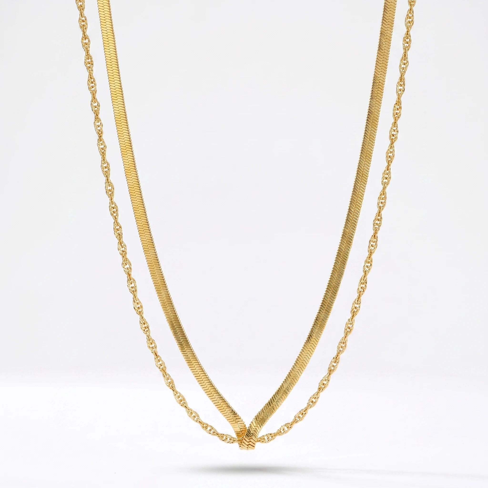 QIAOREN  12921 Double Layer Snake Chain Waist Chain, Herringbone & Rope Dual Layer Chain Jewelry Gift for Daily Fashion Outfits