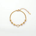 QIAOREN 13973 Stainless Steel Heart Charm Beaded Bracelet Gold Layered Chain Bracelet Adjustable Minimalist Jewelry for Women