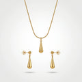 QIAOREN 10606 Women's Teardrop Pendant Necklace Earring Set 18K Gold Plated Stainless Steel Waterproof Tarnish Free Jewelry