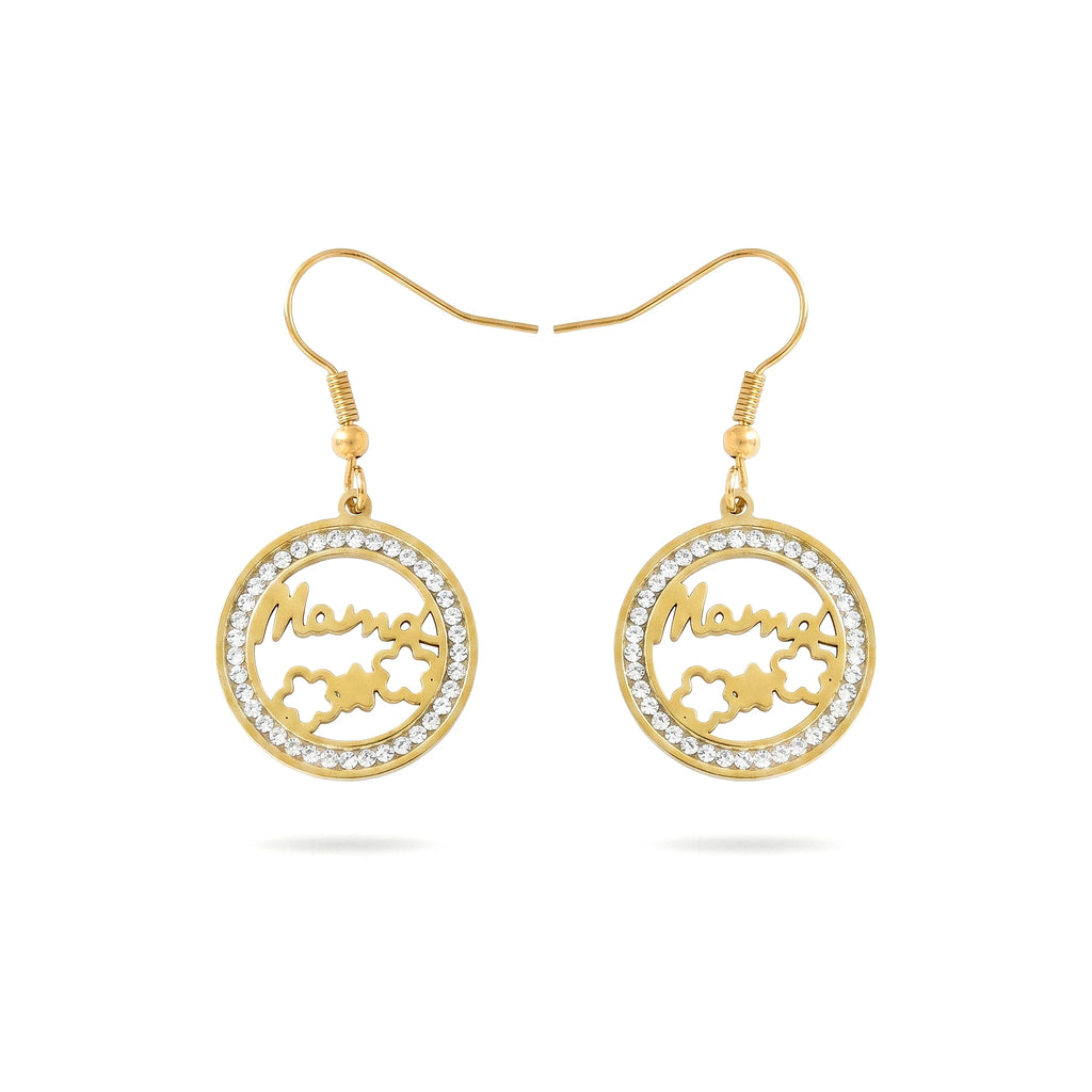 QIAOREN 11772 Minimalist Crystal Framed Mama Geometric Dangle Earrings 18K Gold Plated Stainless Steel Hook Fashion Jewelry for