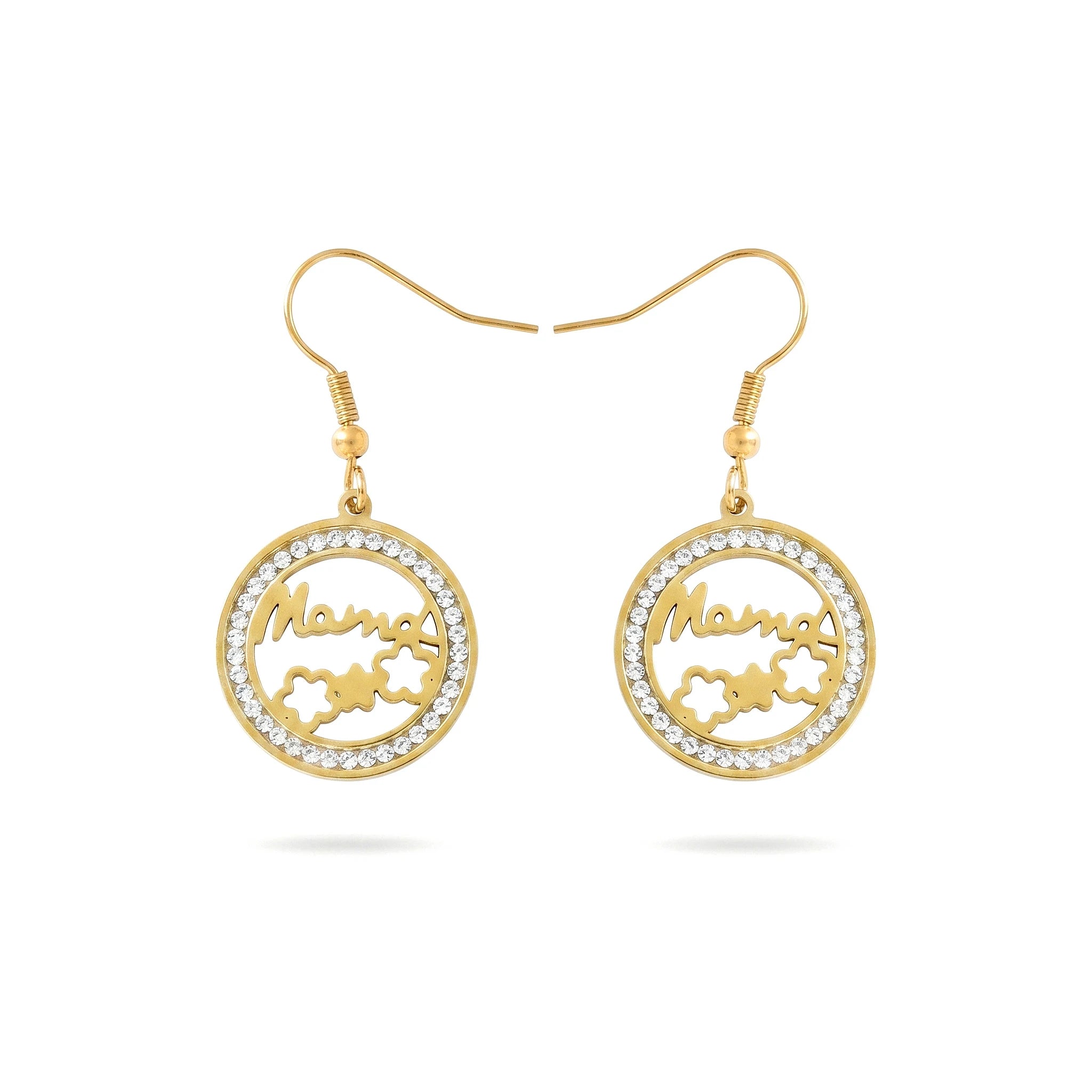QIAOREN 11772 Minimalist Crystal Framed Mama Geometric Dangle Earrings 18K Gold Plated Stainless Steel Hook Fashion Jewelry for