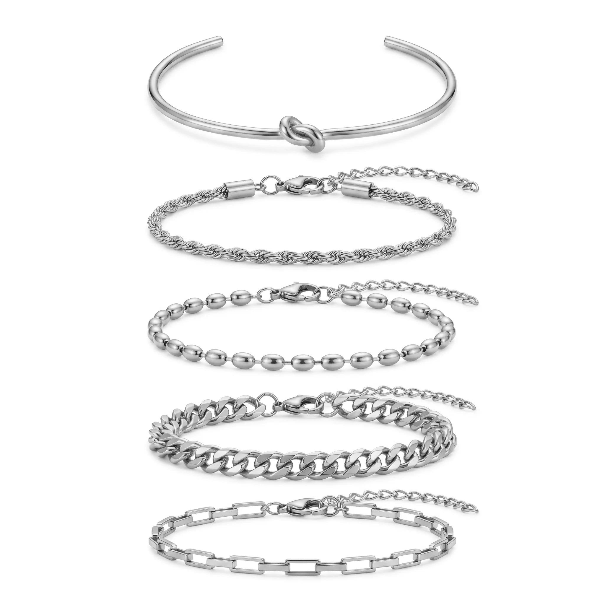 QIAOREN 11587 Waterproof 18K Gold Stainless Steel Bracelet Set 5PCS Stackable Daily Wear Bracelets for Women