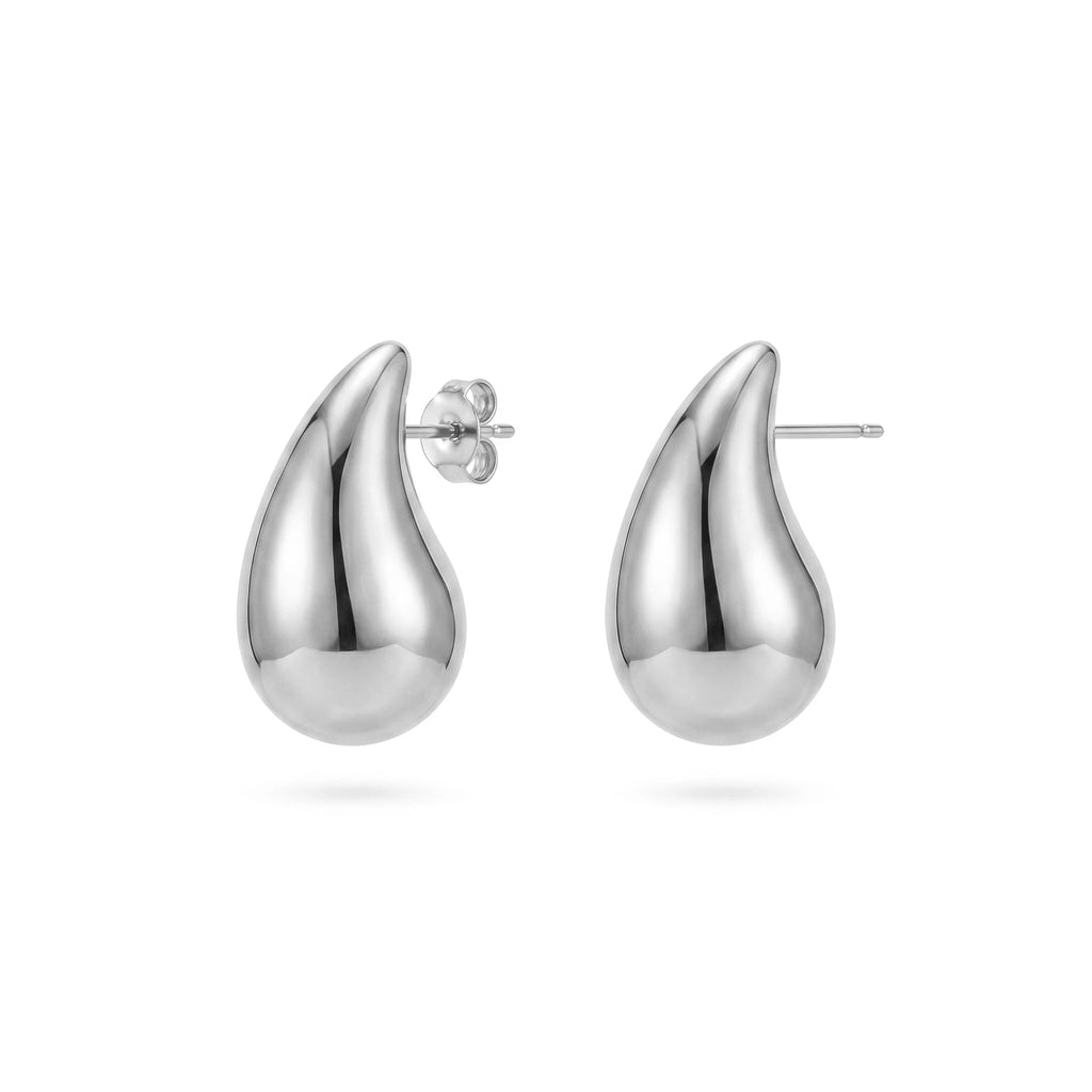 QIAOREN 12279 Waterproof Tarnish Free Puffy Teardrop Earrings Gold Stainless Steel Mirror Polish Smooth Waterdrop Studs US EU