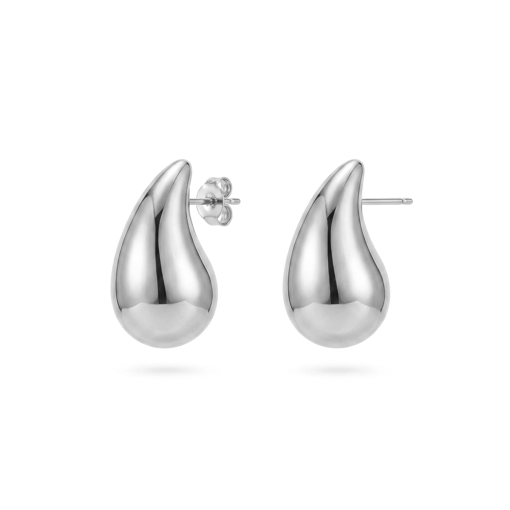 QIAOREN 12279 Waterproof Tarnish Free Puffy Teardrop Earrings Gold Stainless Steel Mirror Polish Smooth Waterdrop Studs US EU
