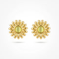 QIAOREN 13265 Gold Tone Daisy Flower Stud Earrings Inlaid Round Yellow Cat Eye Stone Sunflower Shape Pin Studs Warm Retro Gentle