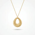QIAOREN 12878 18K Gold Plated Ribbed Croissant Teardrop Necklace, Waterproof Tarnish Free Stainless Steel Statement Jewelry