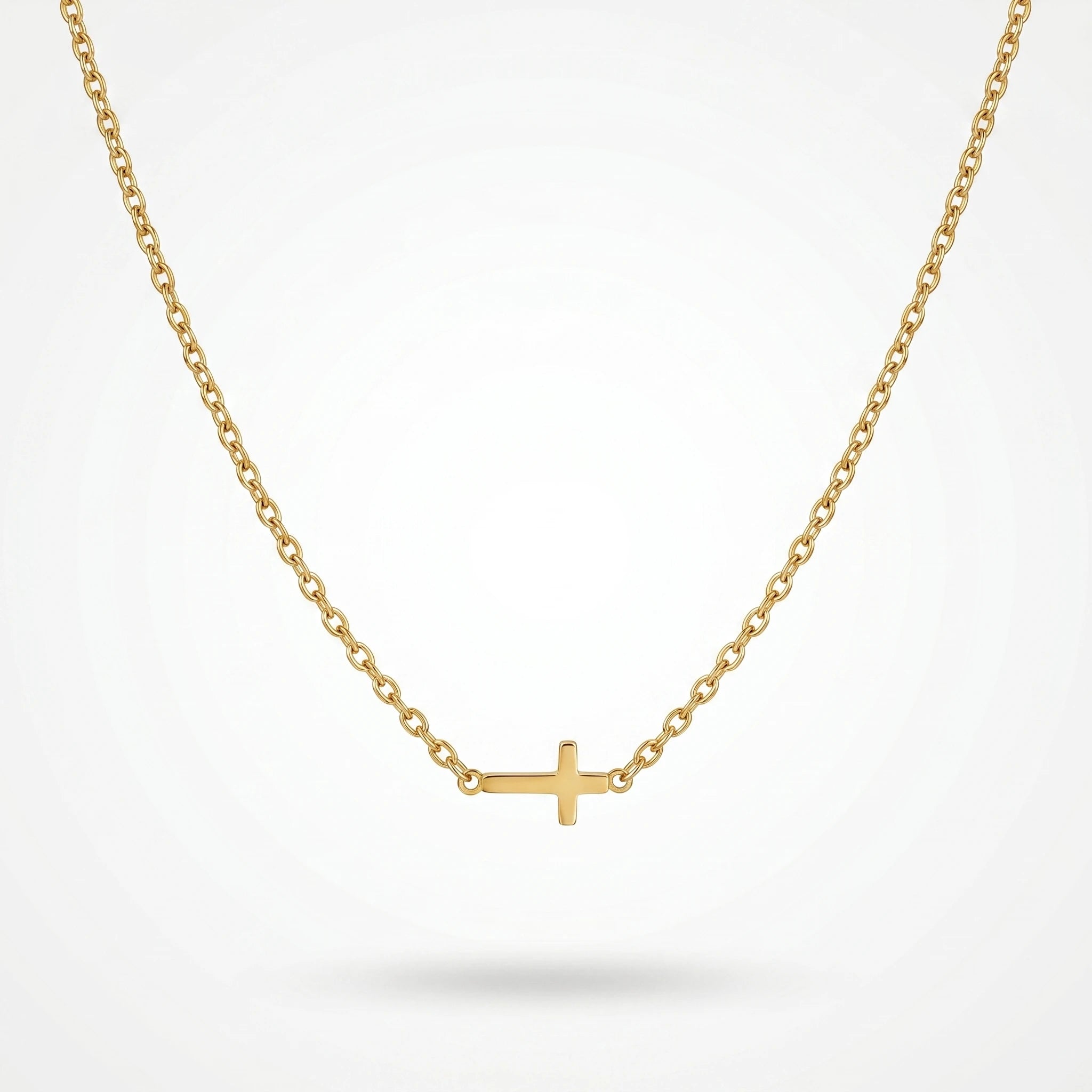 QIAOREN  10629 18K Gold Plated Sideways Mini Cross Necklace Stainless Steel Tarnish Free Waterproof Jewelry