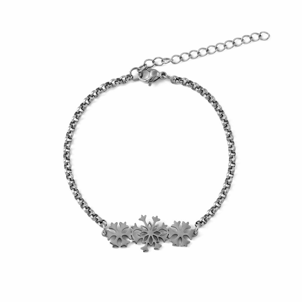 QIAOREN 11727 18K Gold Plated Stainless Steel Triple Snowflake Link Bracelet Extender Chain Winter Christmas Jewelry Gift