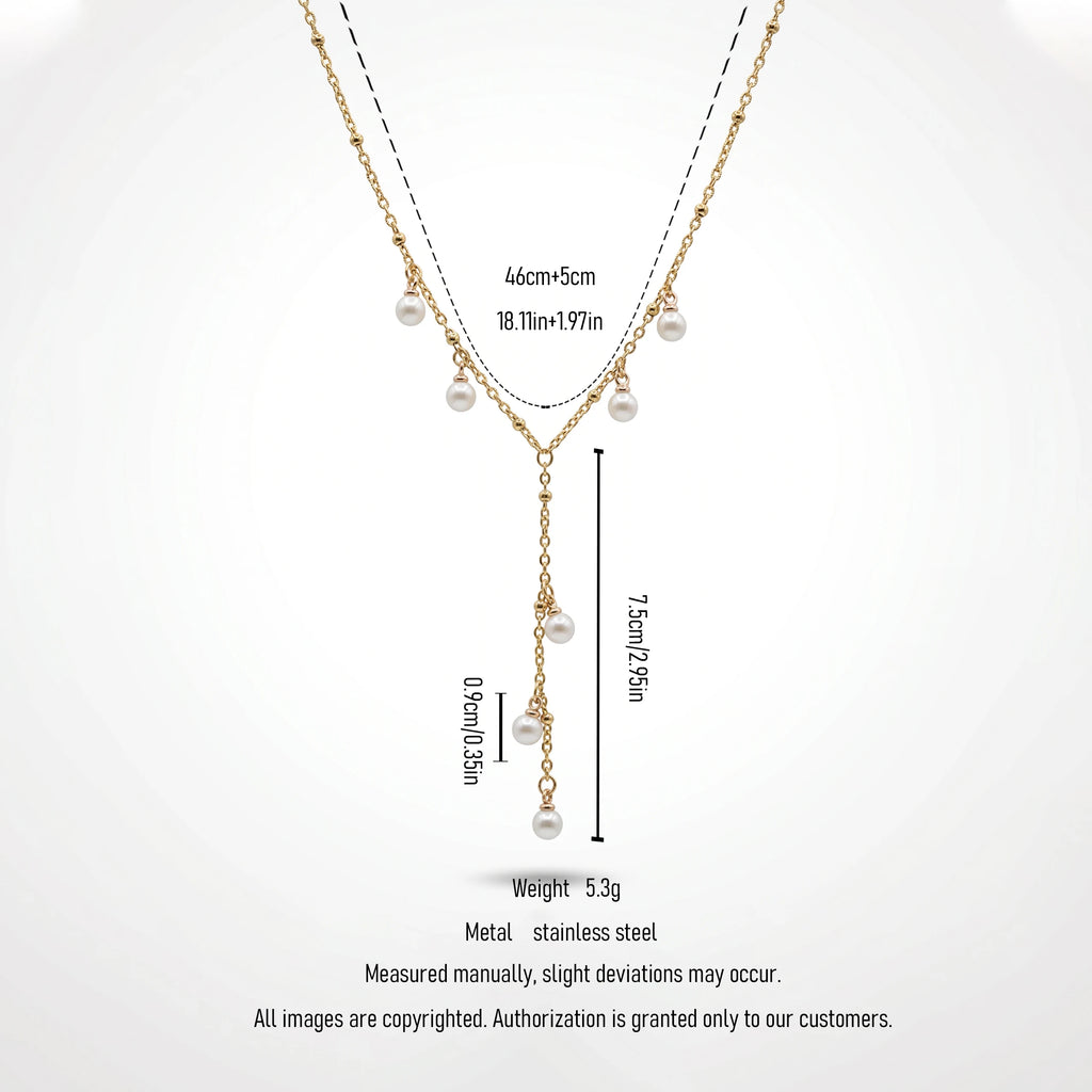 QIAOREN 11345 Dainty Delicate Pearl Drop Y Necklace 18K Gold Plated Stainless Steel Everyday Casual Wear Jewelry