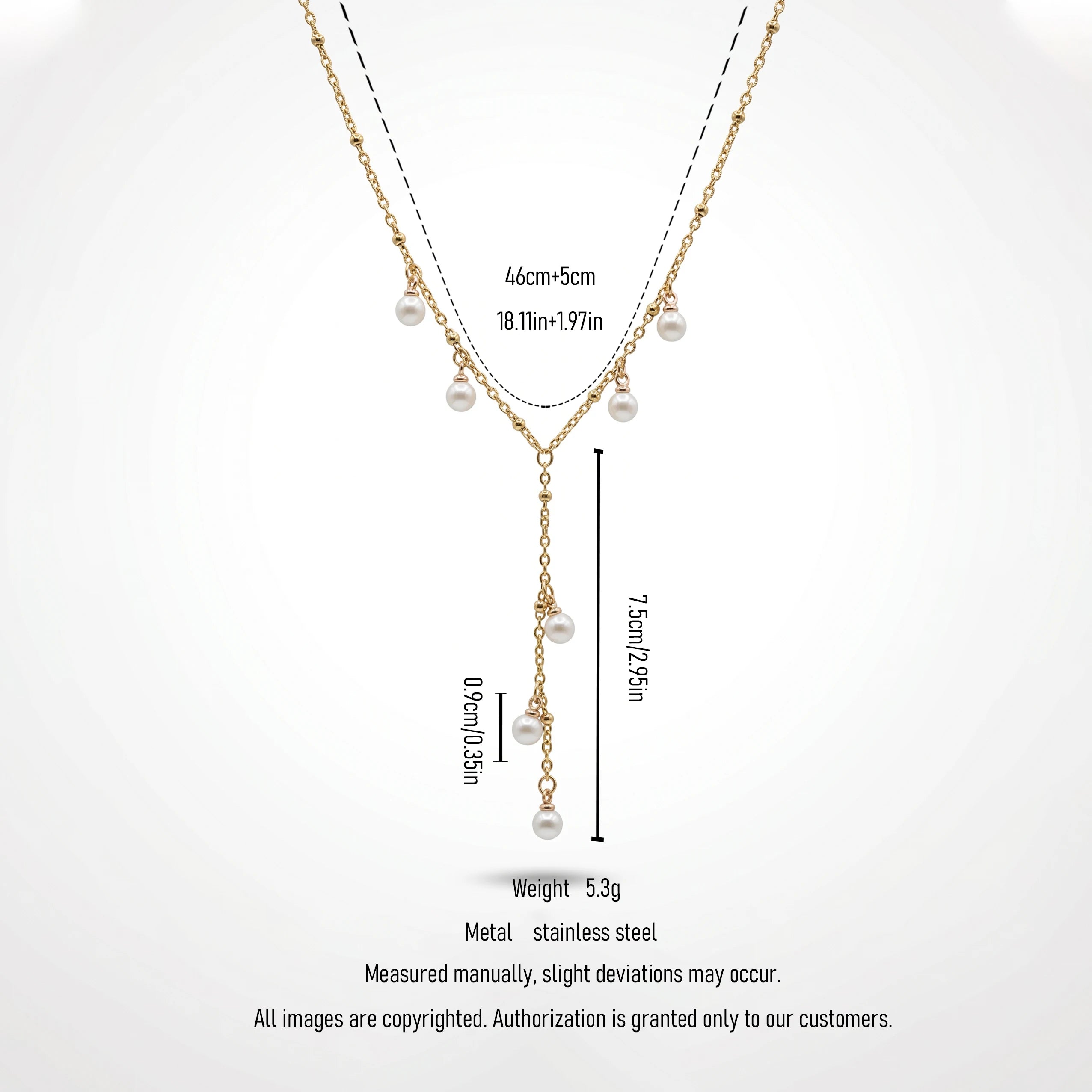 QIAOREN 11345 Dainty Delicate Pearl Drop Y Necklace 18K Gold Plated Stainless Steel Everyday Casual Wear Jewelry