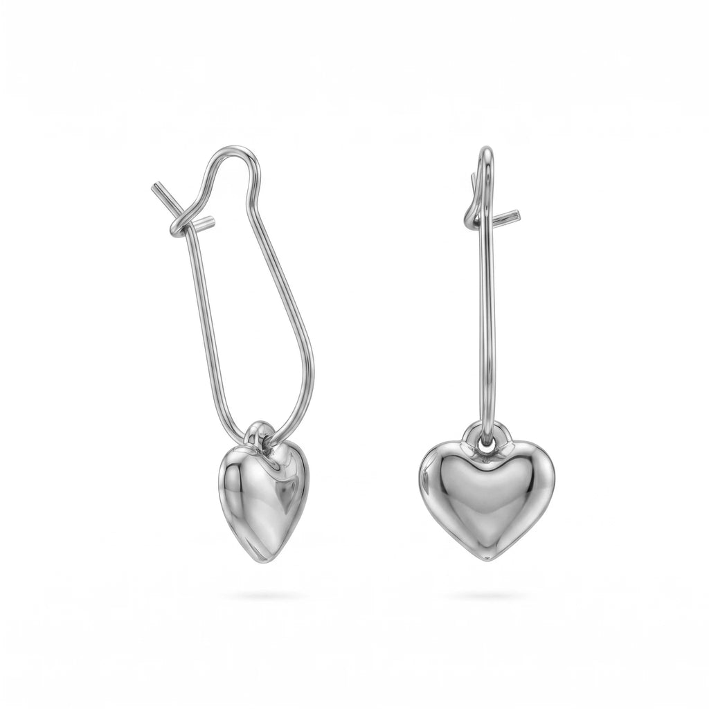 QIAOREN 11184 Trendy Puffy Heart Drop Earrings Stainless Steel Gold Hook Earrings for Women Romantic Minimal Jewelry