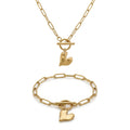 QIAOREN 11567 Stainless Steel 18K Gold Plated Heart Square Jewelry Set, Textured Grid Pattern Pendant Necklace Stud Earrings