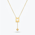 QIAOREN 11839 18K Gold Plated Stainless Steel Anti-Tarnish Hypoallergenic Hollow Heart Rectangle Lariat Y-Necklace Heart Pendant