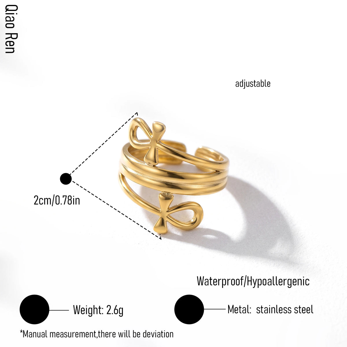 QIAOREN 14207-20 Abstract Flower Open Ring Set, Irregular Textured Adjustable Stackable Ring Jewelry Gift for Daily Outfits