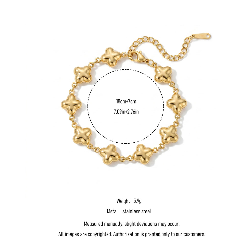 QIAOREN12053 Classic Minimalist Stainless Steel Raised Four Clover Bracelet 18K Gold Plated Trend Stack Wrist Jewelry