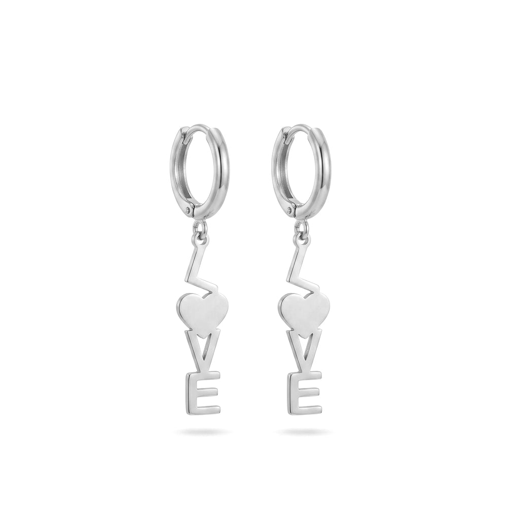 QIAOREN 11870  Gold LOVE Letter Huggie Hoop Earrings Stainless Steel Heart Initial Dangle Earrings Valentine Gift for Women US