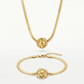 QIAOREN 12135 Vintage Twisted Knot Charm Stainless Steel  Necklace Bracelet Set Tarnish Free Gold Plated Ladies Jewelry
