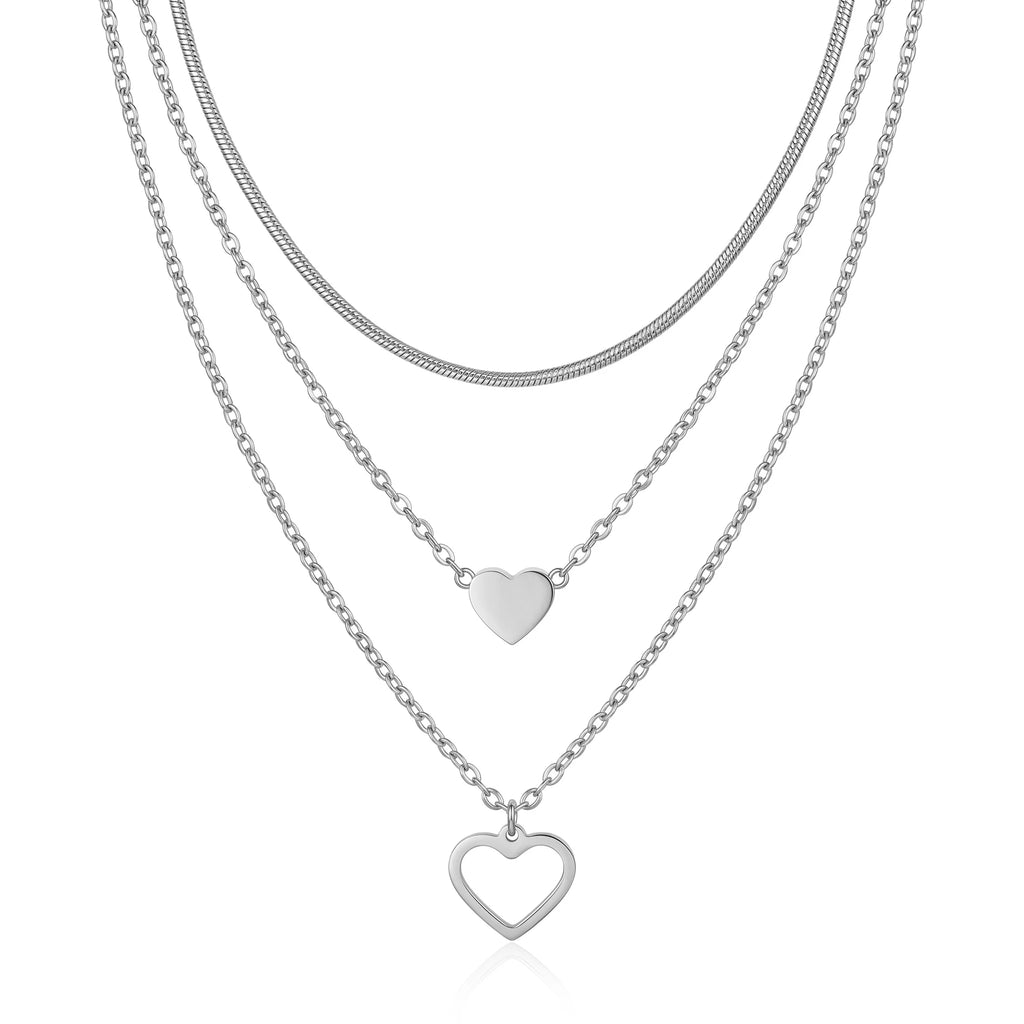 QIAOREN 10623 Trendy Layered Heart Necklace Stainless Steel Gold Plated Link Chain Party Jewelry for Women
