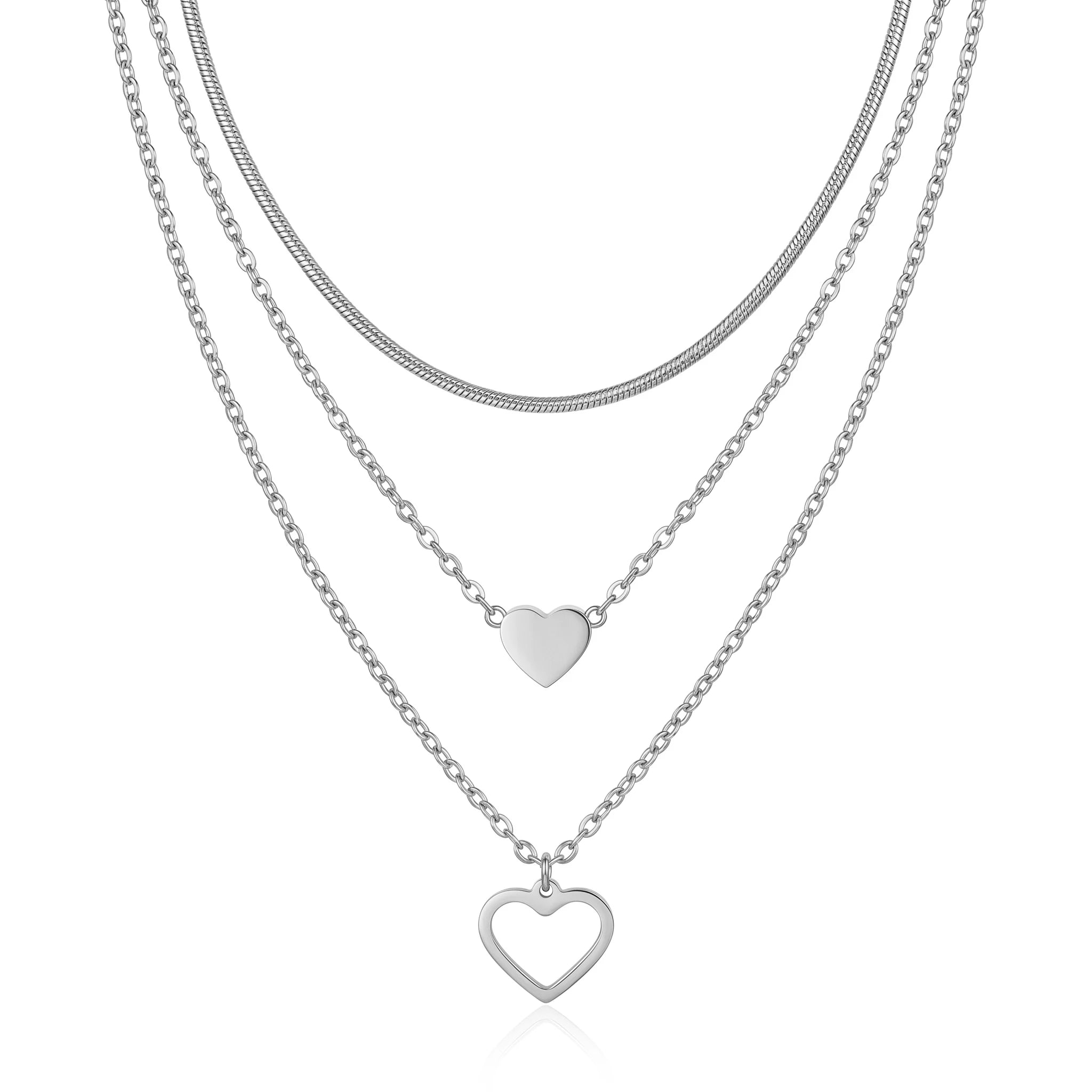 QIAOREN 10623 Trendy Layered Heart Necklace Stainless Steel Gold Plated Link Chain Party Jewelry for Women
