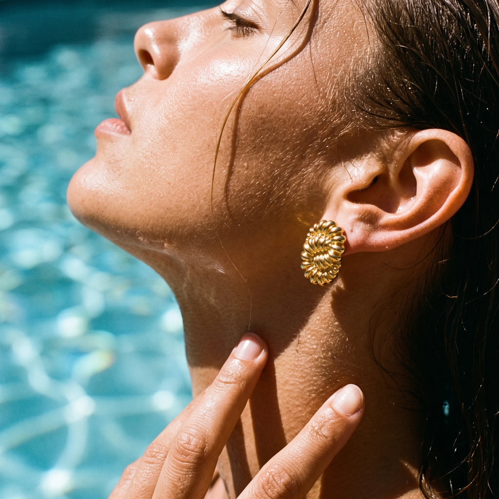 QIAOREN 13250 18K Gold PVD Plated Stainless Steel Bubble Cluster Stud Earrings 3D Puffy Beaded Oval Ear Studs