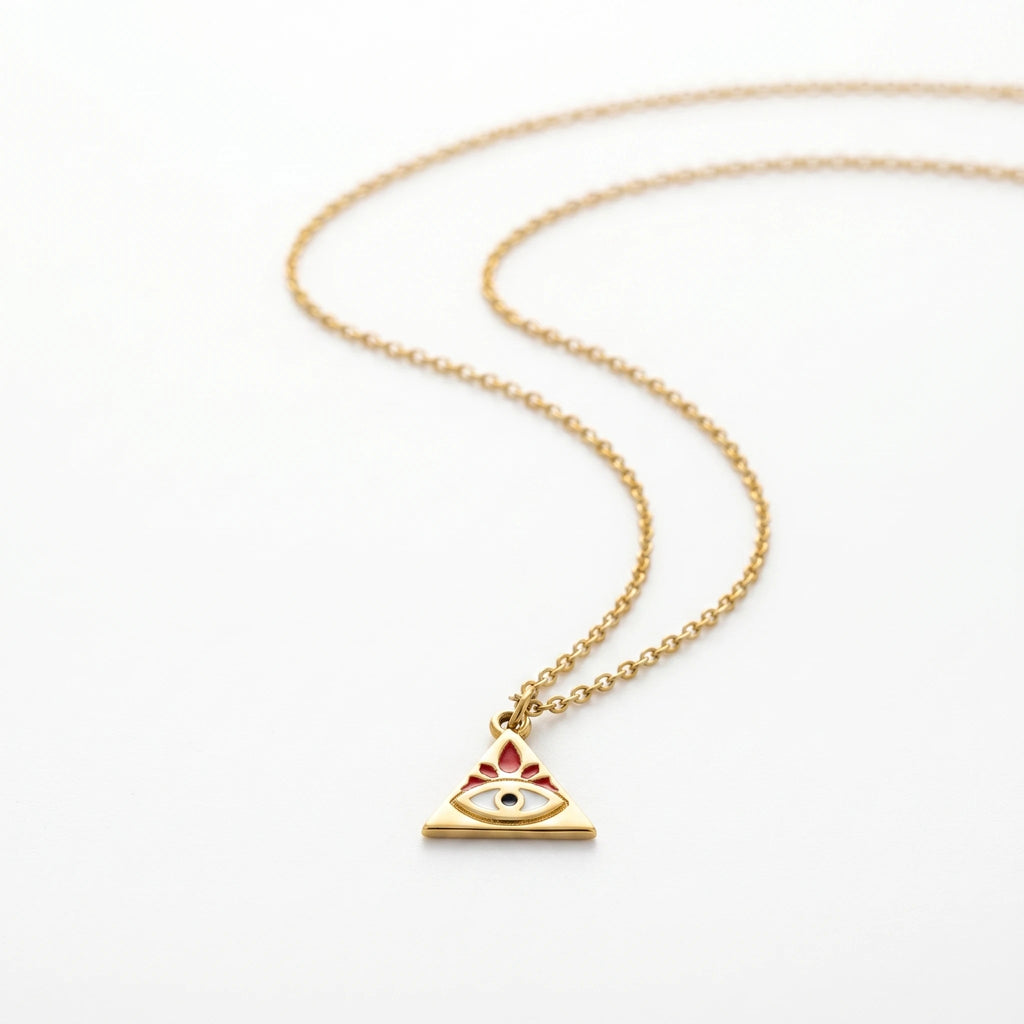 QIAOREN 12815 18K Gold Plated Stainless Steel Triangle Necklace Hypoallergenic Red Nazar Pendant High Quality Wholesale