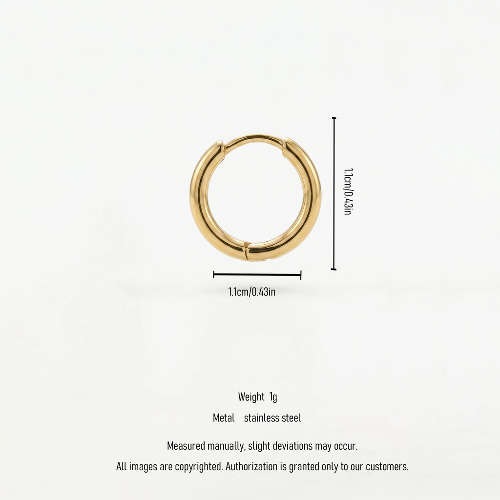 QIAOREN 12611 Timeless Shiny Thin Tube Huggie Hoop Earrings Stainless Steel 18K Gold Hypoallergenic Small Round Jewelry Gift