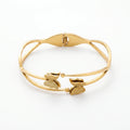 QIAOREN 13656 Trendy Hollow Double Line Butterfly Spring Bangle, Textured Matte Love Insect Decor Gold Open Cuff Bangle