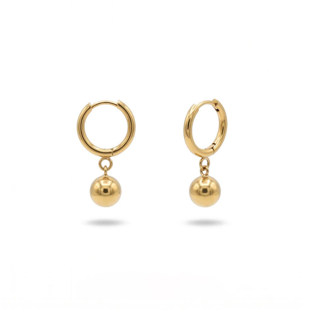 QIAOREN 13440 Smooth Ball Dangle Huggie Stud Gold Tone Drop Earrings Trend Stackable Daily Women Casual Party Ear Jewelry Gift