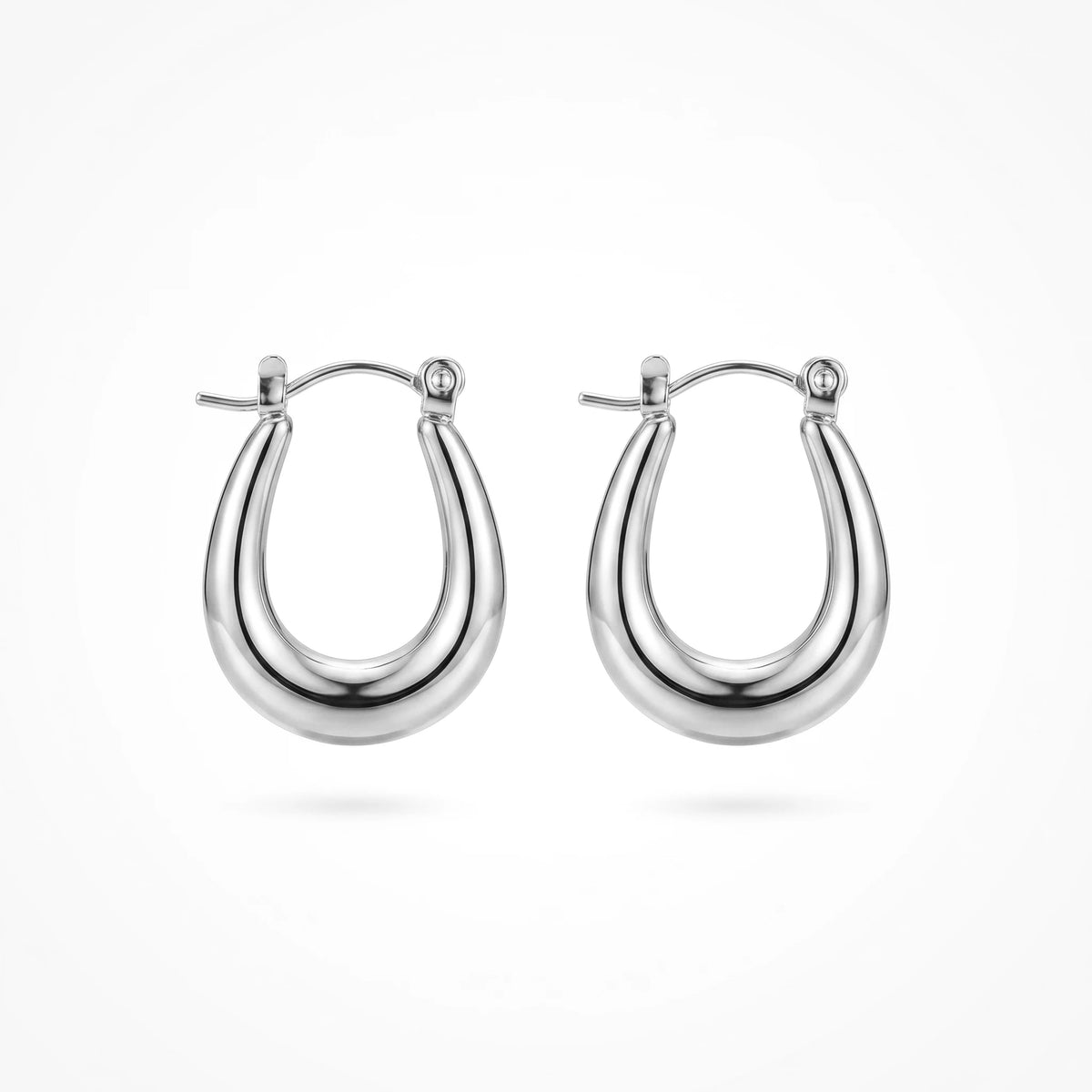 QIAOREN 12527 Waterproof 18K Gold Puffy Oval Earrings Stainless Steel Tarnish Free Bold U Hoop Earrings Jewelry US EU