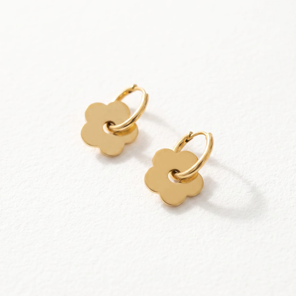 QIAOREN 13969 Stainless Steel Flower Hoop Earrings Gold Floral Huggie Earrings Minimalist Dainty Jewelry for Women