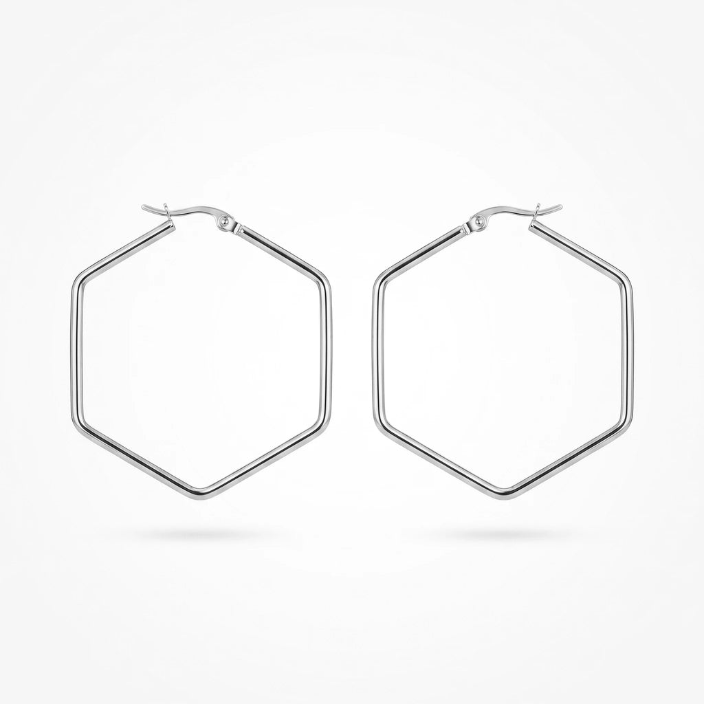 QIAOREN 12325 Trendy Geometric Hexagon Hoop Earrings Gold Stainless Steel Sleek Six Sided Polygon Large Hoops Women US EU