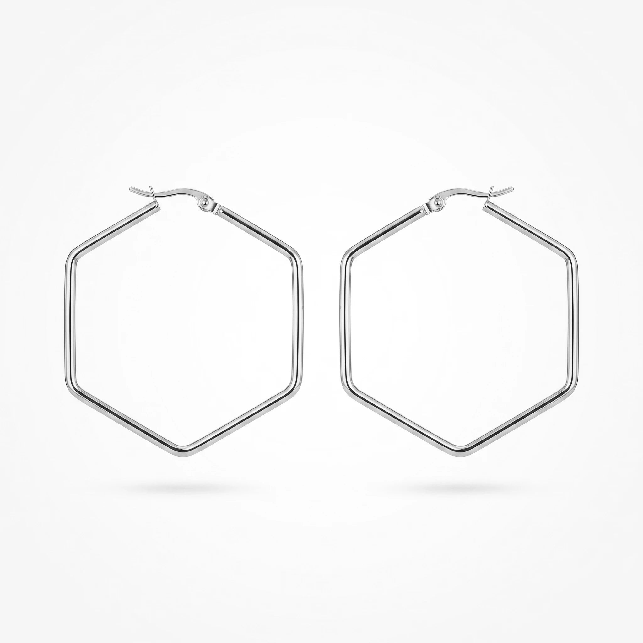 QIAOREN 12325 Trendy Geometric Hexagon Hoop Earrings Gold Stainless Steel Sleek Six Sided Polygon Large Hoops Women US EU