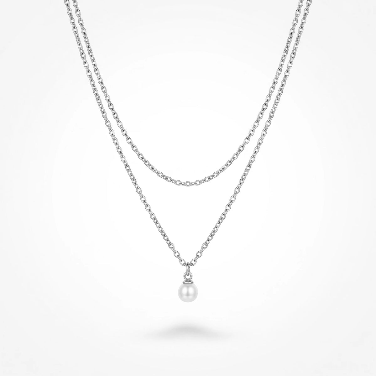 QIAOREN 11261 Tarnish Resistant Waterproof 18K Gold Plated Stainless Steel Layered Pearl Pendant Necklace Trendy Party for Women
