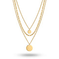 QIAOREN 11359 18K Gold Plated 3 Layered Paperclip Chain Necklace With Dual Disc Pendants Stainless Steel Tarnish Free