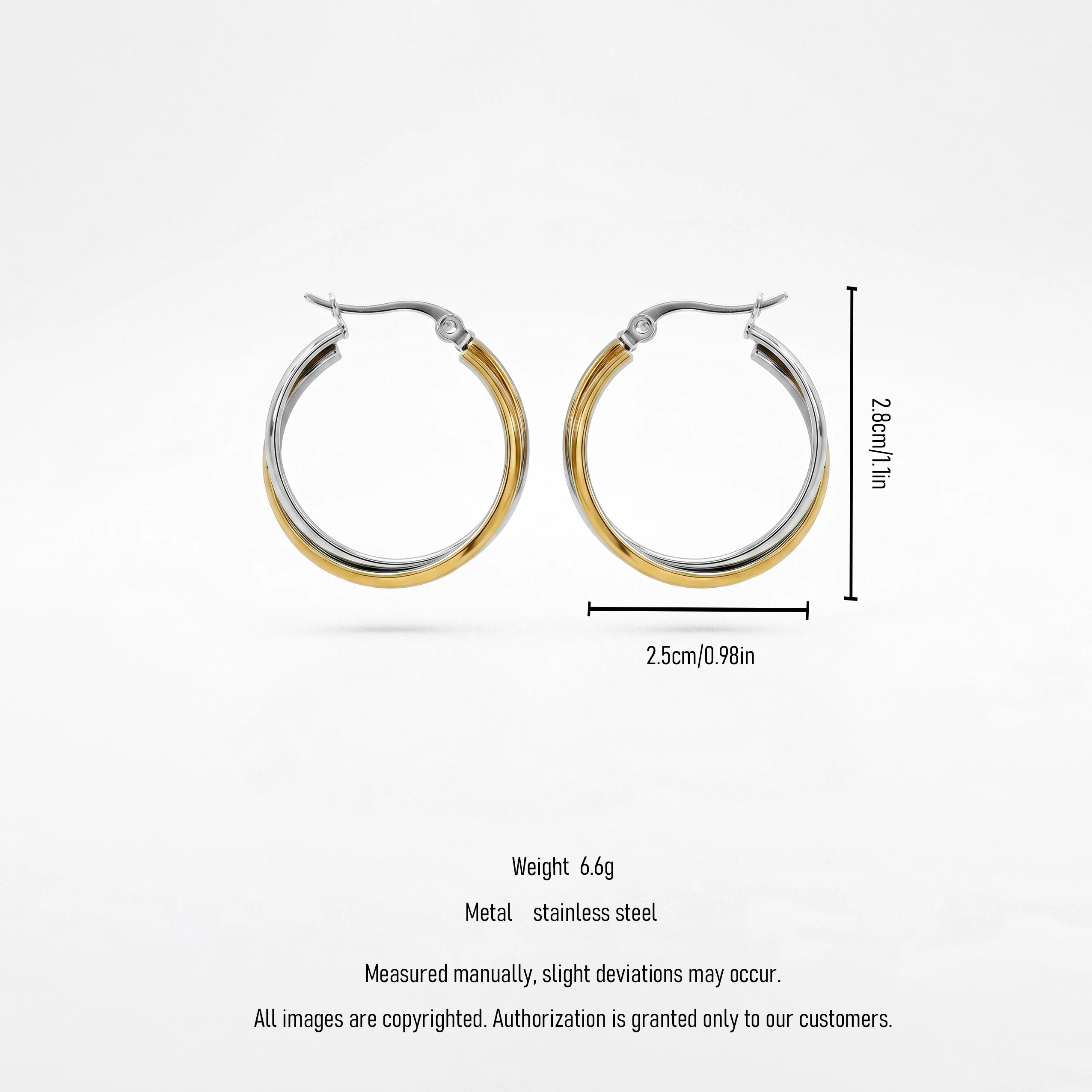 QIAOREN 12399Interlocking Crossover Hoop Earrings Gold Silver Two Tone Overlapping Double Band Stainless Steel Large Hoops US EU